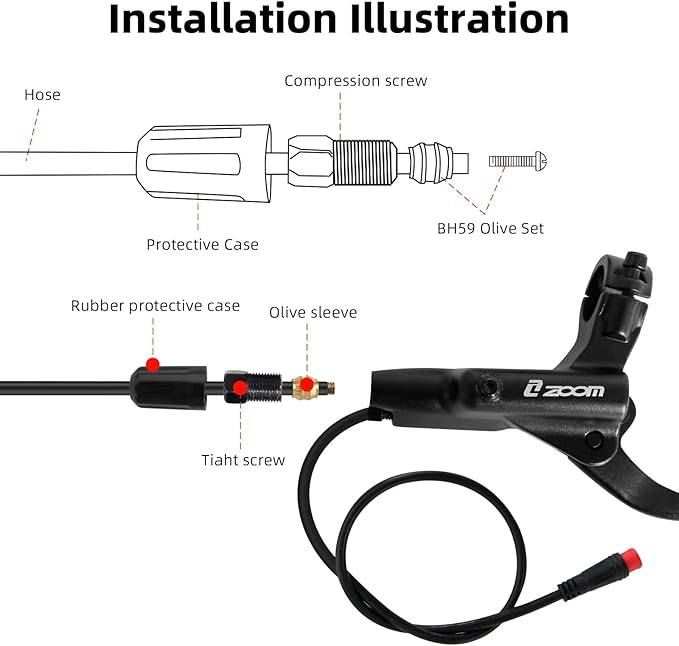 Z00M HB876E 2-PIN 4-Pistons E-Bike Electric Power-Off Hydraulic Brake Set, Pre-Bled with Mineral Oil Brakes Kit for eBike, Mountain Bike, Road Bike