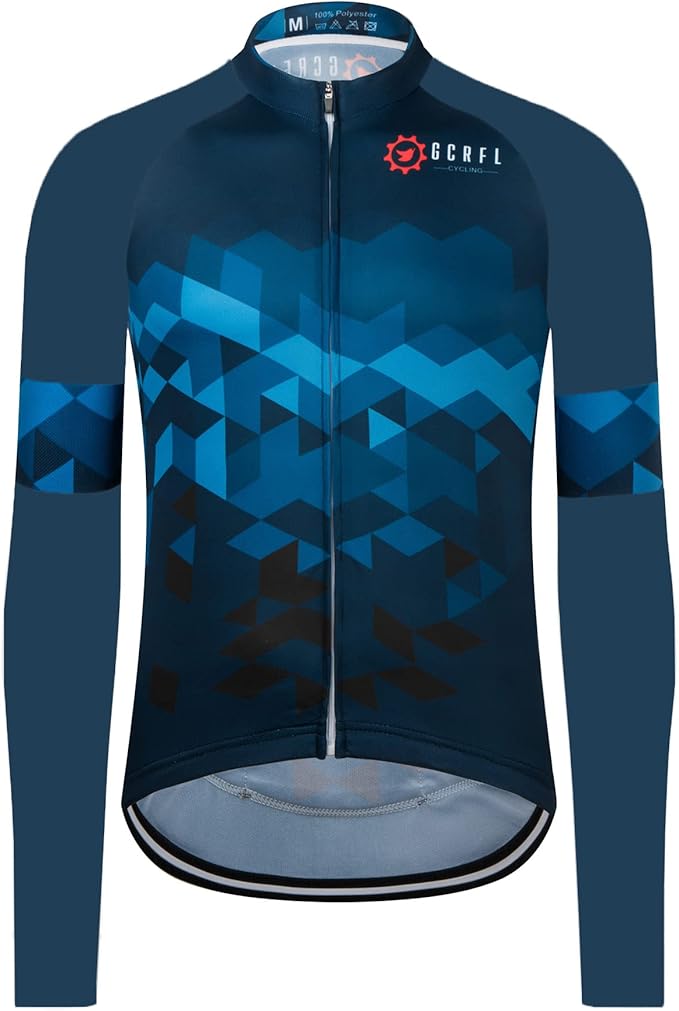 GCRFL Men's Cycling Jersey Long Sleeve Biking Shirt with 3+1 Zipper Pocket Breathable Quick Dry Bicycle Jersey