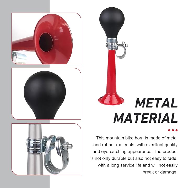 Bike Horn, Classic Waterproof & Rustproof Metal Squeeze Horn with Loud Sound, Plug & Play Handlebar Mount Speaker, Universal for Adult, Kids Bicycles (Red)