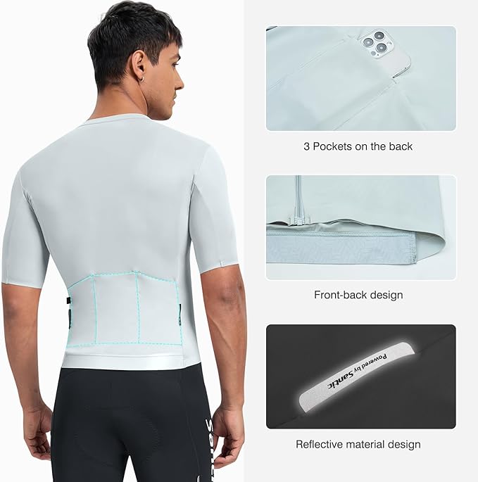 Santic Men's Cycling Jersey Short Sleeve Tops Bicycle Bike Shirt Full Zipper UPF 50+ Bicycle Jersey with Pockets