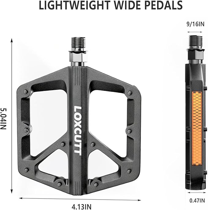 Nylon Mountain Bike Pedals, Non-Slip Wide Platform Flat Bicycle Pedals 9/16 Inch with Cr-Mo Axle Dual Sealed Bearing for MTB, Off-Road, BMX & Commuting