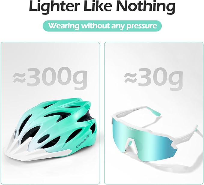Odoland Adult Bike Helmet and Cycling Sunglasses Set for Men & Women, Safety Certified Bicycle Helmet with UV Protection Glasses for Mountain, Skating, Road, City Commuting & Outdoor Riding