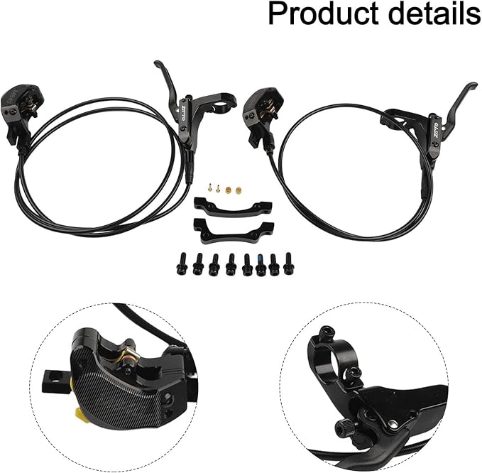 Bicycle Hydraulic Disc Brake Set with Four-Piston Calipers and Aluminum Alloy Construction for Mountain Bike Off-Road and Urban Riding Front/Rear Hose Included(Black)