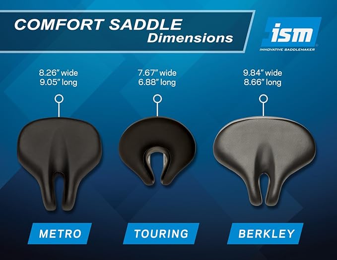 ISM Comfort Series Noseless Bike Saddle for Upright Riders - Anatomic Relief Bicycle Saddle for Hybrid, Police, Commuter Bikes, and Beach Cruisers - Wide and Thick Comfortable Bike Seat for Men/Women