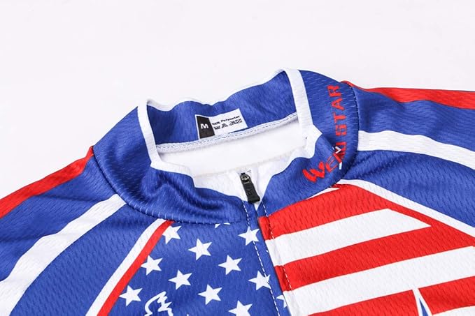 Cycling Jersey Short Sleeve USA Style Bike Tops with Pocket Reflective Stripe