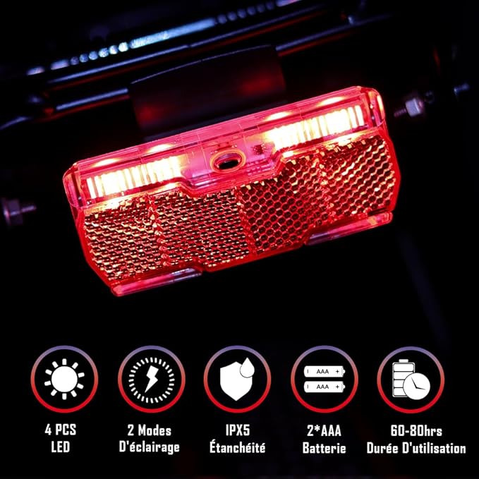 Bike Rack Tail Light with 2 Modes Steady and Flashing, Bicycle Rear Rack Light Easy to Install on Cargo Rack, Fit 50mm Bolt Holes Mount, Taillight for Bicycle