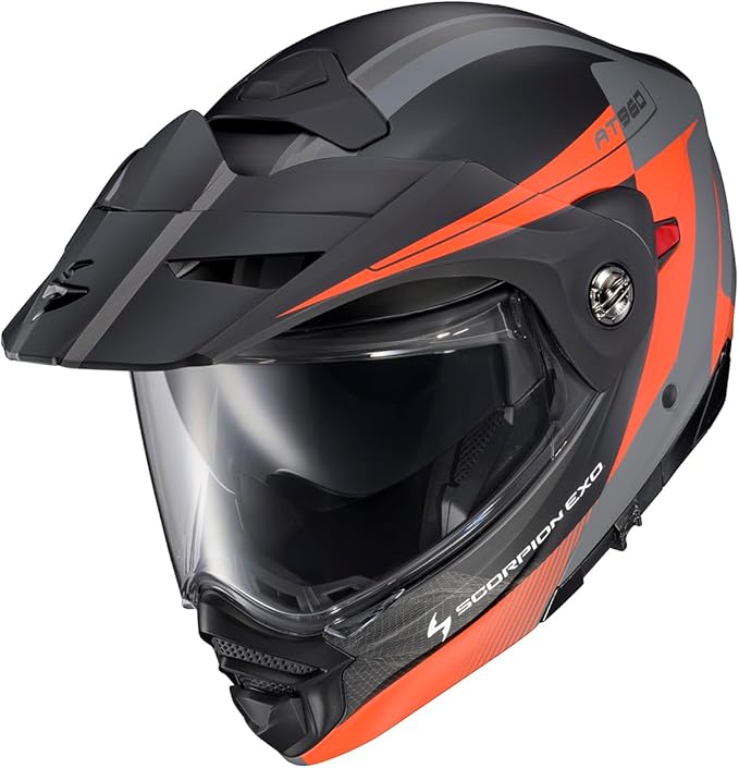 ScorpionEXO AT960 Modular Adventure Street Motorcycle Helmet with Bluetooth Ready Speaker Pockets DOT ECE Approved Topographic 2 (Orange/Grey - 2X-Large)