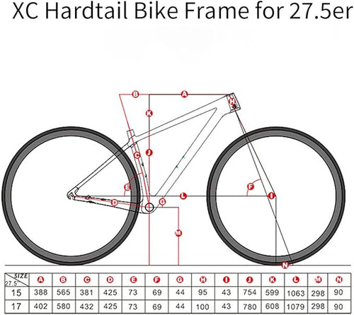 15''/17''/19'' Carbon Fiber Mountain Bike Frame 27.5er 29er XC Hardtail Quick Release 135mm Bike Frame Disc Brake Internal Routing