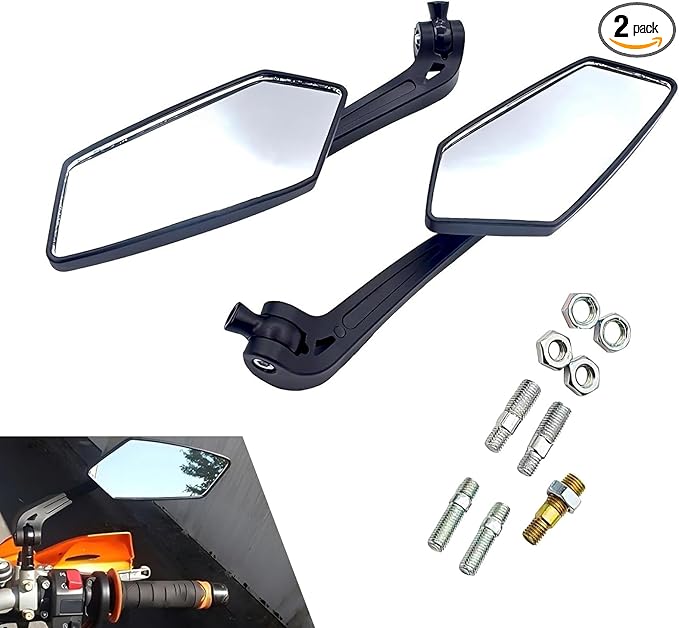 2 PCS Universal Motorcycle Rear View Mirrors with Installation Bolts, Convex Handlebar Mount Side Mirror Compatible with Scooter, ATV, Dirt Bike and Cruiser (Black)