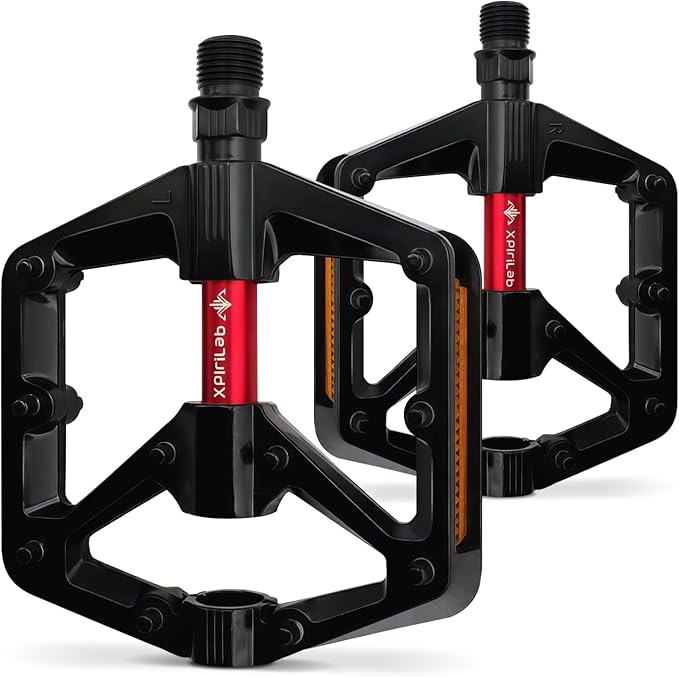 Road/MTB Bike Pedals - 9/16" Sealed Bearing Lightweight Aluminum Alloy Flat Platform Bicycle Pedals with Reflector for Road Mountain BMX MTB Bike