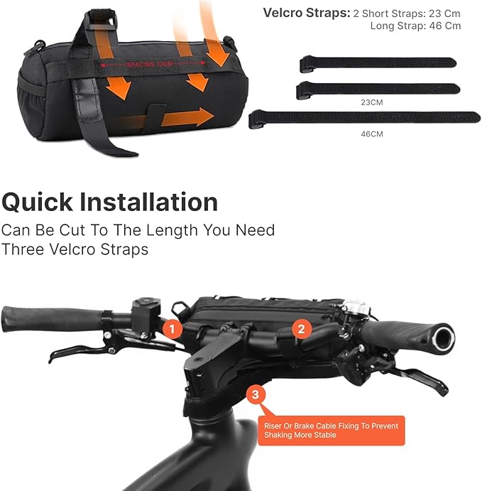 HX Bike Handlebar Bag Bicycle Front Bag Shoulder Bag Storage Pouch Pack HandBag with Shoulder Strap for Road Mountain Bike Cycling Travel (Black)