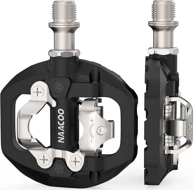 NAACOO Bike Pedals Dual Platform Compatible with Shimano SPD Mountain Clipless Pedals,3-Sealed Bearing Lightweight Bicycle Pedals for Outdoor Spin Exercise Peloton Fit Trekking Bike