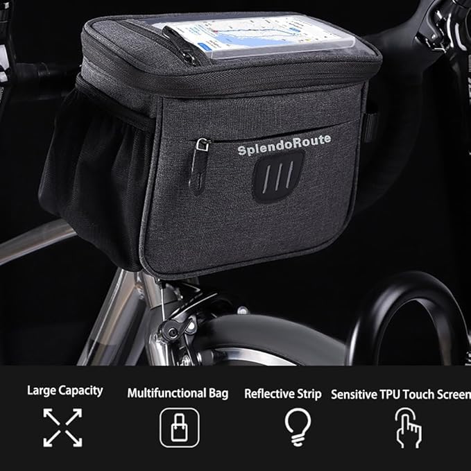 Handlebar Bag With 6.5" Phone Holder - Bicycle Front Shoulder Bag, Bike Basket Storage With Detachable Strap for MTB Road Bike