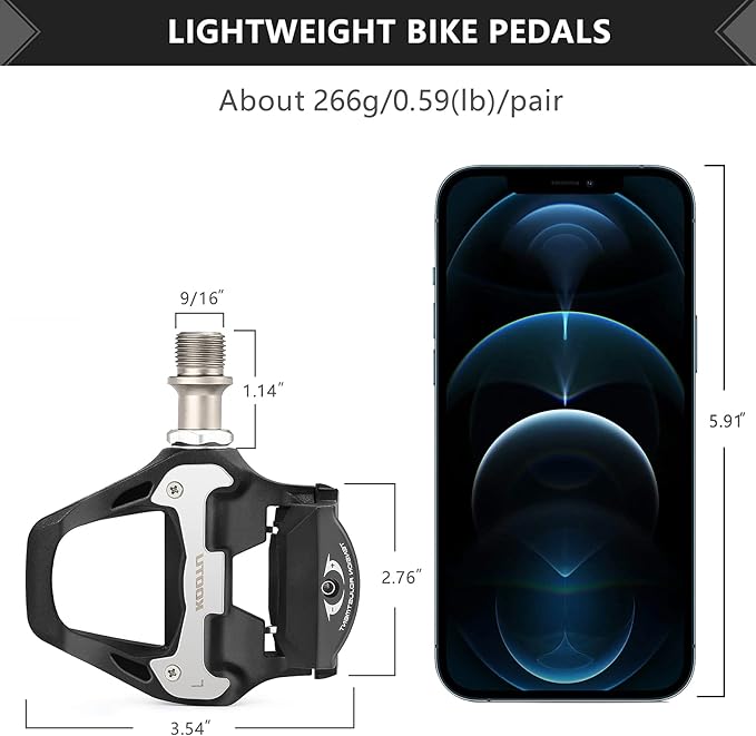 KOOTU KEO Bike Pedals 9/16" Universal Road Bike Pedals Bicycle Platform Pedals Clipless Pedals Suitable for Road Bike Spin Bike MTB Indoor Bike