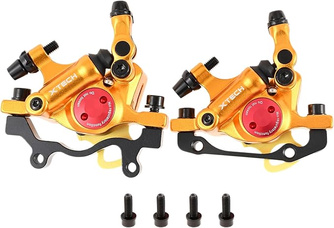 HB-100 Line Pulling Hydraulic Disc Brake Calipers, Mechanical Disc Brakes for MTB, Mountain Bike, E-Bike and Electric Bike 2PCS Front/Rear Gold