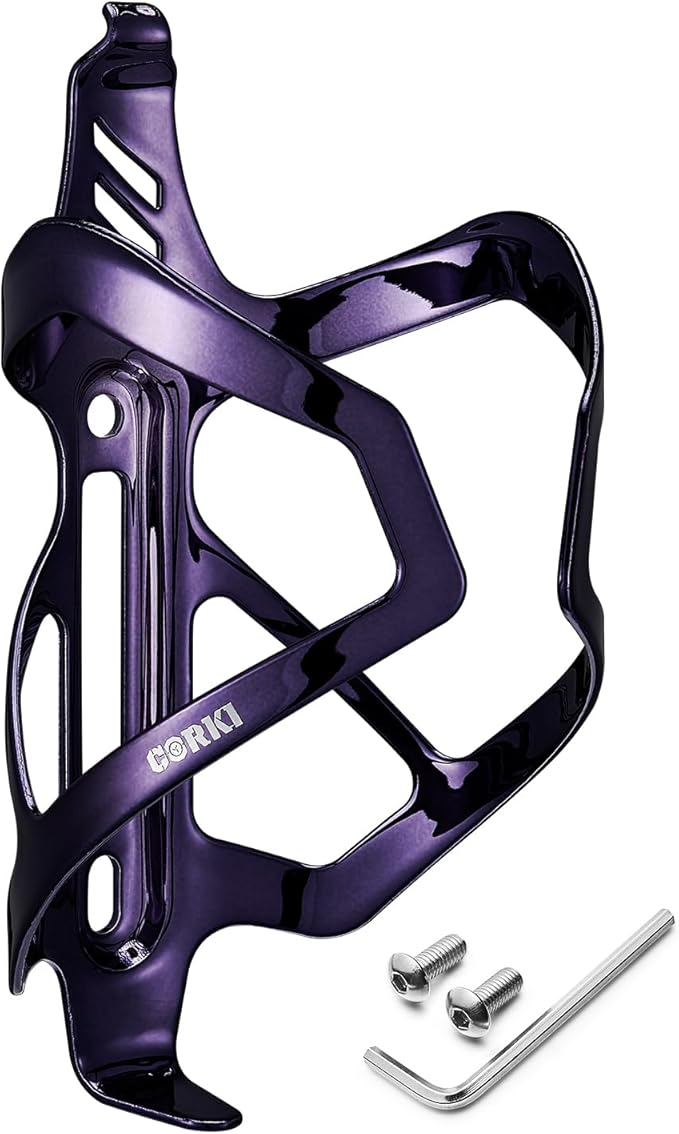 Corki Cycles Heavy Duty Bike Water Bottle Holder, Lightweight Purple Water Bottle Cage Shockproof Design for Road Mountain Gravel Bikes, Holds 18-30 oz, 1-Pack Aluminum Alloy