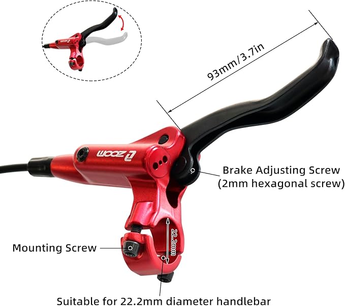 Z00M MTB Hydraulic Disc Brakes Set Mountain Bike Left Front 800mm Right Rear 1450mm Hydraulic Brake Aluminum Alloy Bicycle Disc Brake for E-Bike Fat Bike Road Bike 2 Piston
