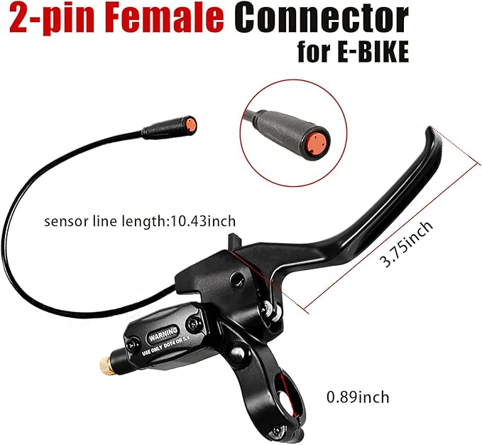 Hydraulic Brakes for Ebike: 2 PIN Female Waterproof Power-Off Connector, Pre-Bleed Filled with DOT 4 Brake Fluid Front and Rear Brakes Kit - 180mm 2.75mm Thickened Rotor (Include Hose Cutting Tool)