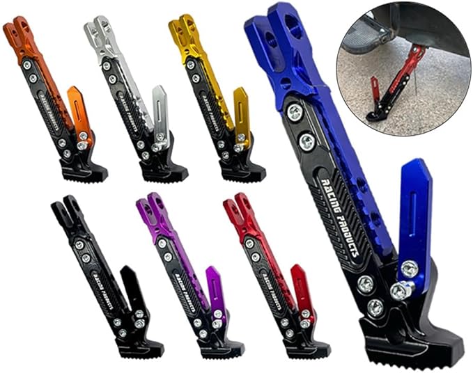 Motorcycle Universal Kickstand Adjustable CNC Aluminum Tripod Holder Kickstand Foot Side Support Stand for Motorcycle Scooter Motorbike Motocross Electric Dit Pit Bike (Silver)