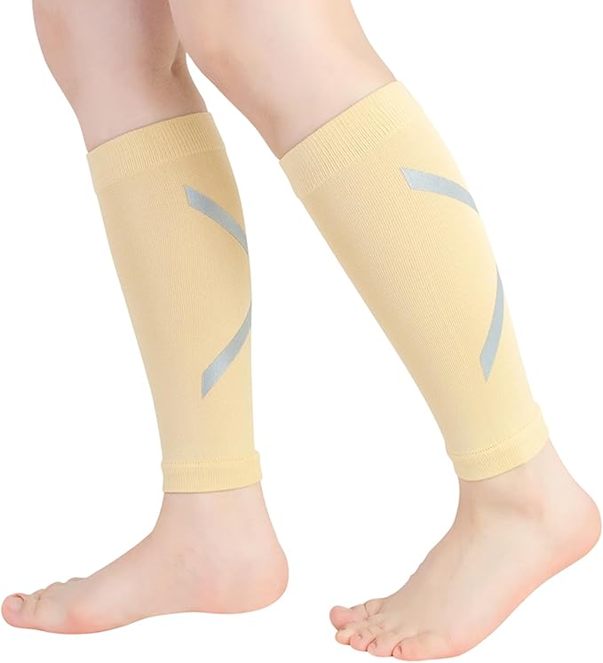 Calf Compression Sleeve for Men & Women, Reflective Footless Socks for Shin Splint Relief & Night Running, Cycling