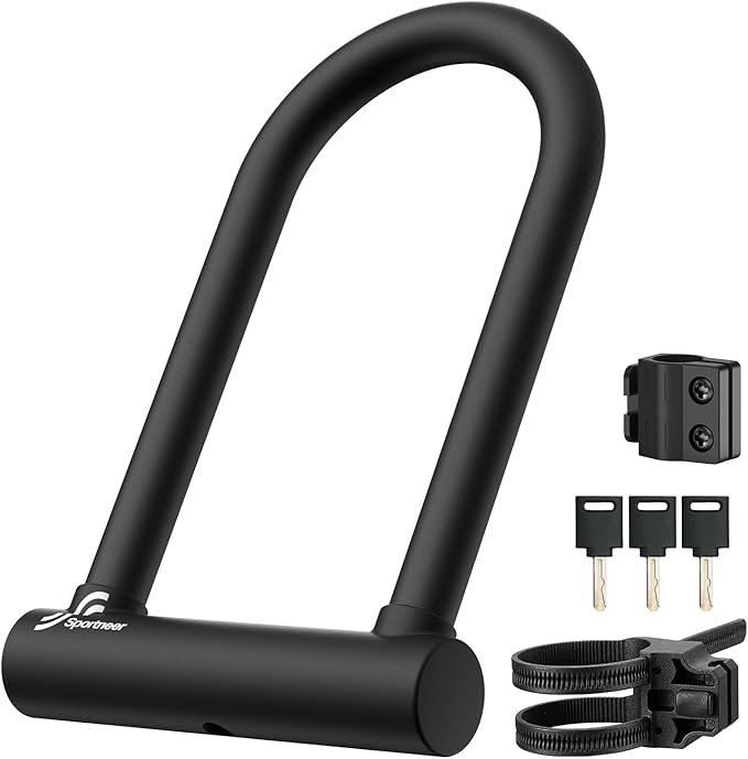 Sportneer Bike Lock - 18mm Shackle Heavy Duty Anti Theft Bike U Lock with 3 Keys - Bicycle U-Locks with Sturdy Mounting Bracket for Road, Mountain, Electric & Folding Bike, Size 9.85''x6.3''
