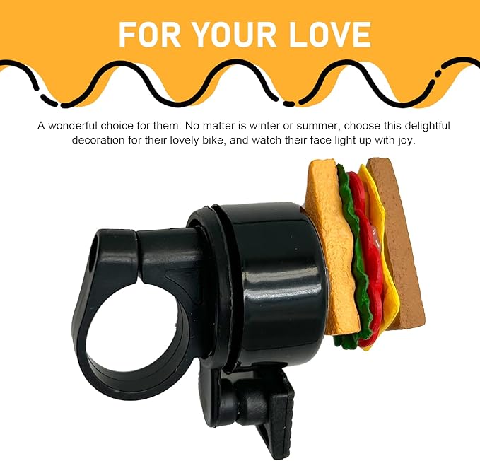 Bike Bell, Cute Sandwich Shaped Aluminum Alloy Bicycle Bell with Loud Crisp Clear Sound, Funny Decorative Cycling Accessory, Universal for Balance, Scooters, Bikes (Yellow)