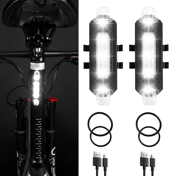 2 Pack USB Rechargeable LED Bicycle Rear Lights Cycling Bike Taillight Safety Lamp Night Essential Waterproof 4 Modes Warning Light for Men Women Kids MTB