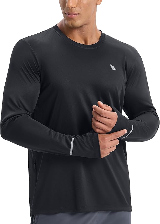 baleaf Men's Mountain Bike Shirts Long Sleeve Loose-fit Cycling Jersey Zipper Pocket UPF 50+ Workout Hiking Athletic Running