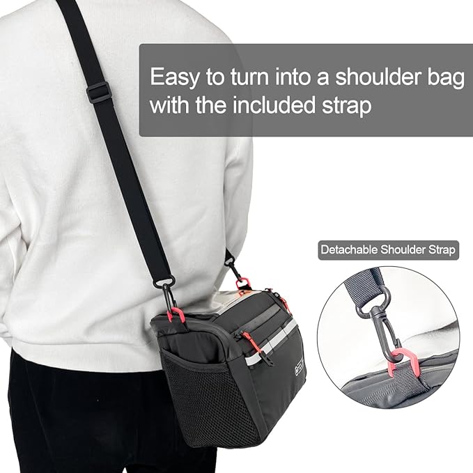 Bike Handlebar Bag, Insulated Cooler Front Frame Bag with Touch Screen Phone Holder, 4L Water Resistant Bicycle Basket Storage Pouch, Convertible Shoulder Pack for Ebike MTB Road