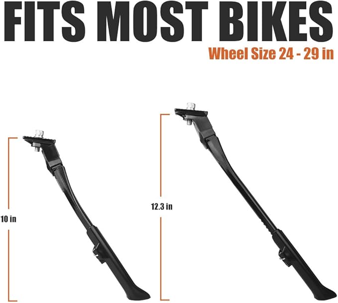 BV Rear Bike Stand for 24”-29” - Adjustable Bikes Kickstand for Adult Bike with Non-Slip Foot & Spring-Loaded Latch for Stable Any-Angle Stance - Bicycle Stand for Mountain, City & Hybrid Bikes