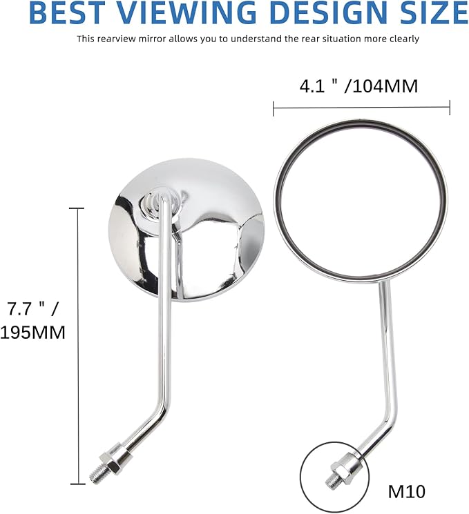 DREAMIZER Motorcycle Rear View Mirror - 7/8" 10MM Handlebar Side Mirrors Chrome Universal Compatible with CB 400 750 XT25 XVS VRZ 1800 GT750 CRF450 - Round