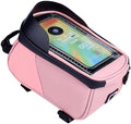 Bike Frame Bag Waterproof - Top Tube Frame Pouch, Cycling Pouch with Rain Cover, Fits Up to 6.5" Touchscreen Window, Storage Straps (pink)