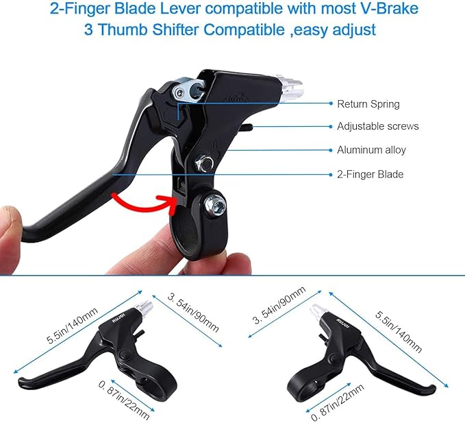 RUJOI Bike Brakes Set,Mountain Bike V Brakes Type,V-Brake Replacement Set for MTB, Road Bike,BMX,E Bike Black (2 Pack)…