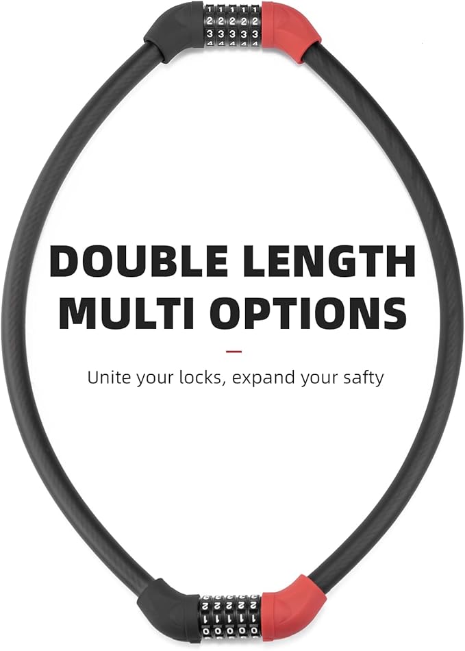 ROCKBROS Bike Lock 5 Digit Cable Lock Lightweight Bicycle Lock Bike Lock Combination Portable Lock for Bike 22inch Red