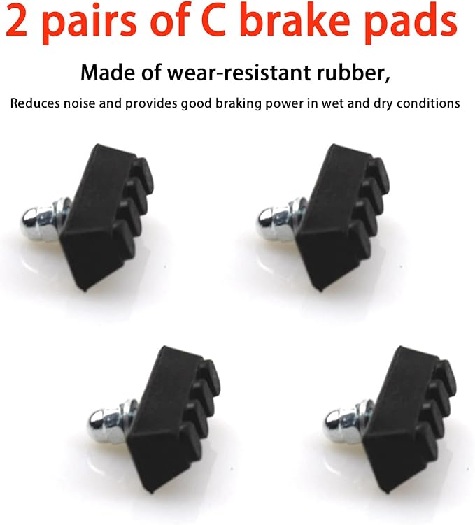 2 Pair Bike Brake Pads, Rubber V-Brake Pads for Mountain & Road Bicycles, Quiet & Non-Skid Cycling Accessories for Enhanced Safety
