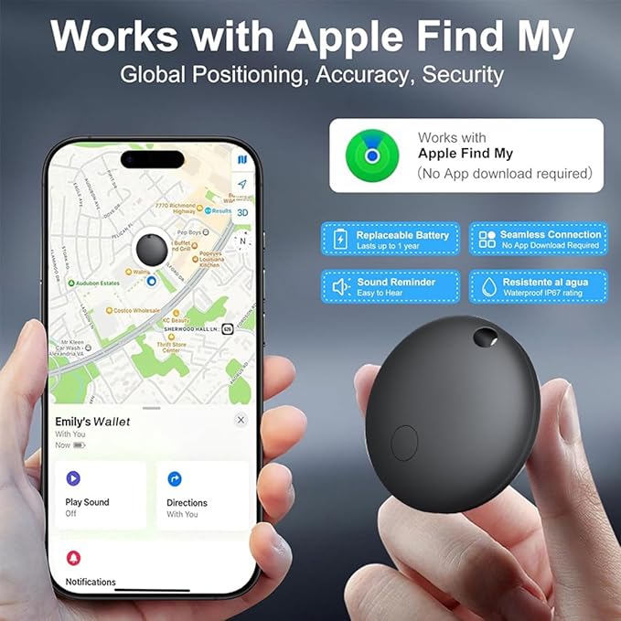 GPS Tracker for Vehicles No Monthly Fee, Tracker Device for Vehicles, Mini GPS Tracker for Kids, Tracking Devices for Cars Hidden Works with Apple Find My (iOS Only) Pet Tag Tracker for Dogs Bike Keys