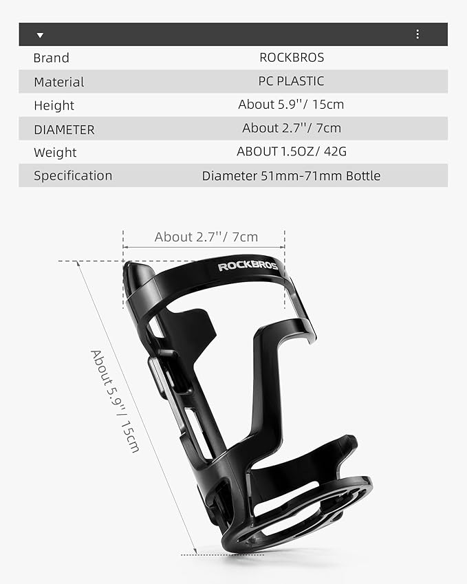 ROCKBROS Bike Water Bottle Holder, Lightweight Durable Bike Water Bottle Cage, Water Bottle Holder for Road Mountain Bikes