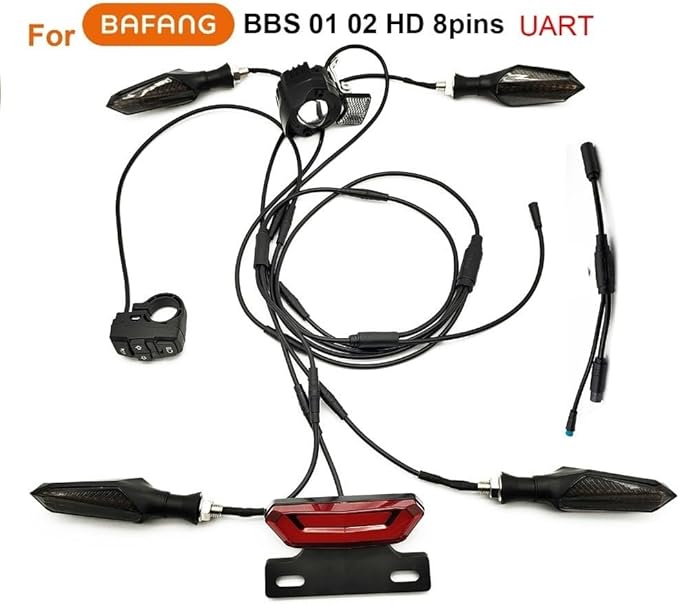 Ebike Light Kit with Front and Rear Lamps Flashing Turn Signals and Brake Indicators Waterproof for Tricycle and E-Bike 36V/48V/52V