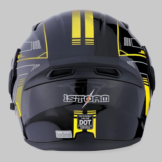 1Storm Motorcycle Modular Full Face Helmet Flip up Dual Visor Sun Shield: HB89 Arrow Yellow