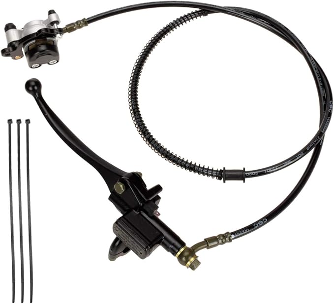 FVRITO 50 Inch Upgraded Left Hydraulic Disc Hand Brake Master Cylinder Caliper Assembly for 97cc 2.8HP Baja Doodle Bug DB30 Blitz Dirt Bug Racer Mini Bike Motorsports Go Karts