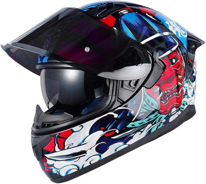 HAX Obsidian Full Face Dual Visor Adult Motorcycle Helmet for Motorbike Street Bike with Pinlock Ready DOT Approved Samurai Red M