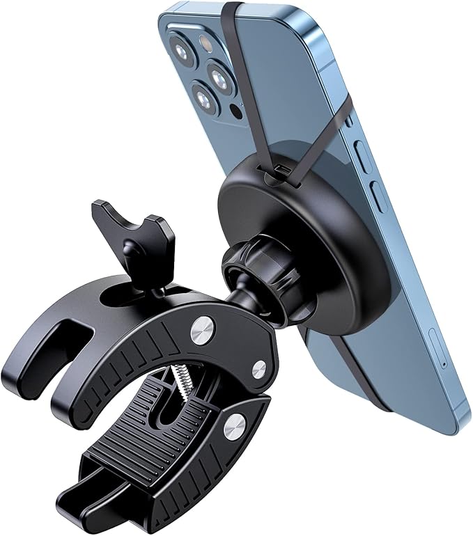 EWA Universal Magnetic Bike Phone Holder - 360° Rotating Motorcycle Handlebar Mount, Secure Grip with Silicone Bands, MagSafe Compatible for Indoor Cycling,Treadmill,Spin Bike,Elliptical