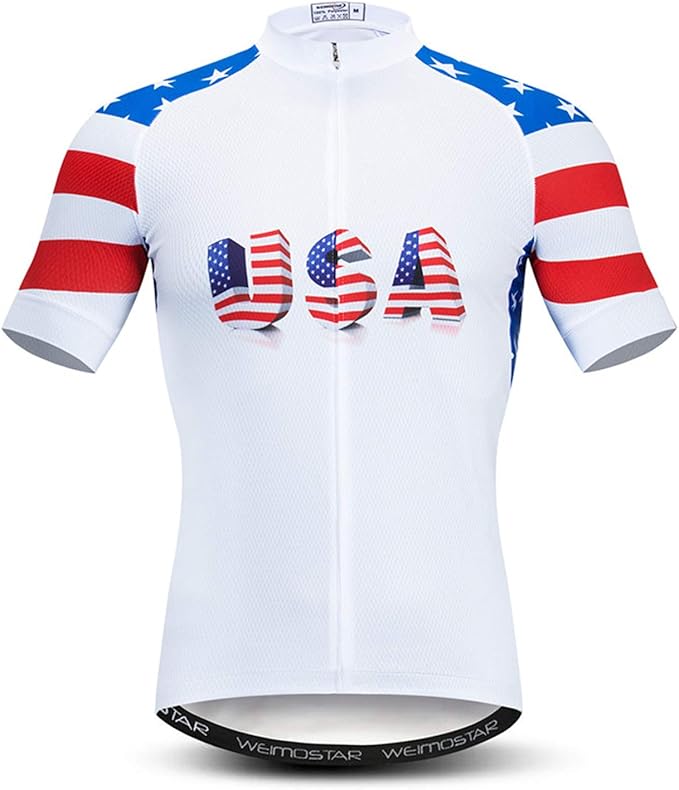 JPOJPO USA Cycling Jersey Men Short Sleeve Bike Shirts Biking Jersey Summer American Bicycle Tops with 3 Pockets Reflective