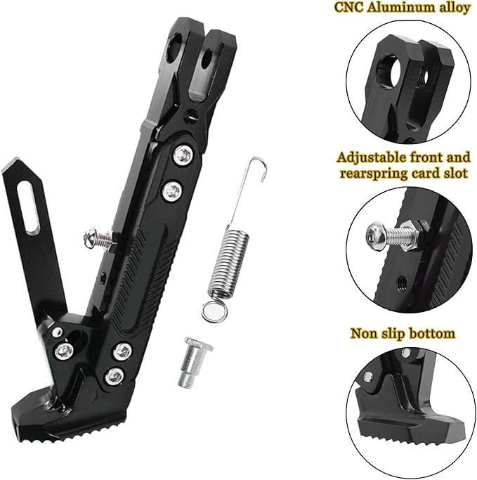 Motorcycle Kickstand for KTM 1050 Adventure/1090 Adventure/1090 Adventure R/1190 Adventure/RC8, Adjustable Universal Aluminum Side Stand for Motorbike Heavy Duty Parking Support Foot