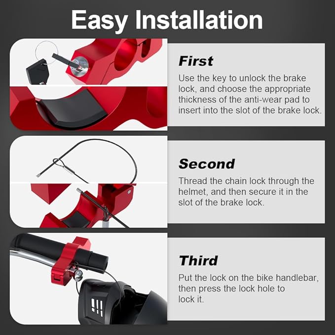 Motorcycle Lock & Helmet Lock Combo, Motorcycle Brake Lock Anti Theft Motorcycle Handlebar Lock for Mopeds, Motorbikes, ATVs, Dirt Bikes, Street Bikes