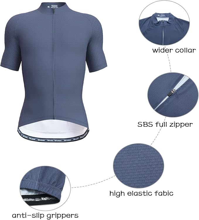 Wulibike Men's Cycling Jerseys Short Sleeve Bike Biking Shirts Full Zip with Pockets Road Bicycle Clothing