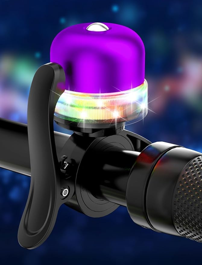Bike Bell for Kids & Adults, Light up Bike Accessories Adjustable with Ferrules Fit for 0.74-1.25in(19-31.8mm) Bicycle Handlebars, Aluminum Made & Crisp Sound for Mountain Dirt Road Bike Ebike