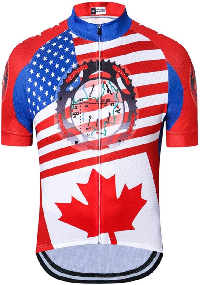 JPOJPO USA Cycling Jersey Men Short Sleeve Bike Shirts Biking Jersey Summer American Bicycle Tops with 3 Pockets Reflective