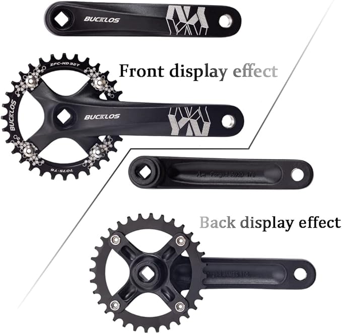 BUCKLOS MTB Mountain Bike Single Speed Square Taper Crankset -170mm Cranksets Bicycle Crank Set with 104BCD 32/34/36/38/40/42T Round/Oval Chainring Fit for Ebike/Commuter Bike