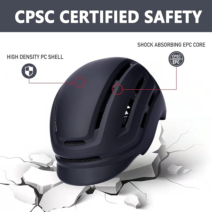 Adult Bike Helmet for Men Women, Mountain Road Bicycle Helmet with USB Rechargeable Taillight, Matte Black